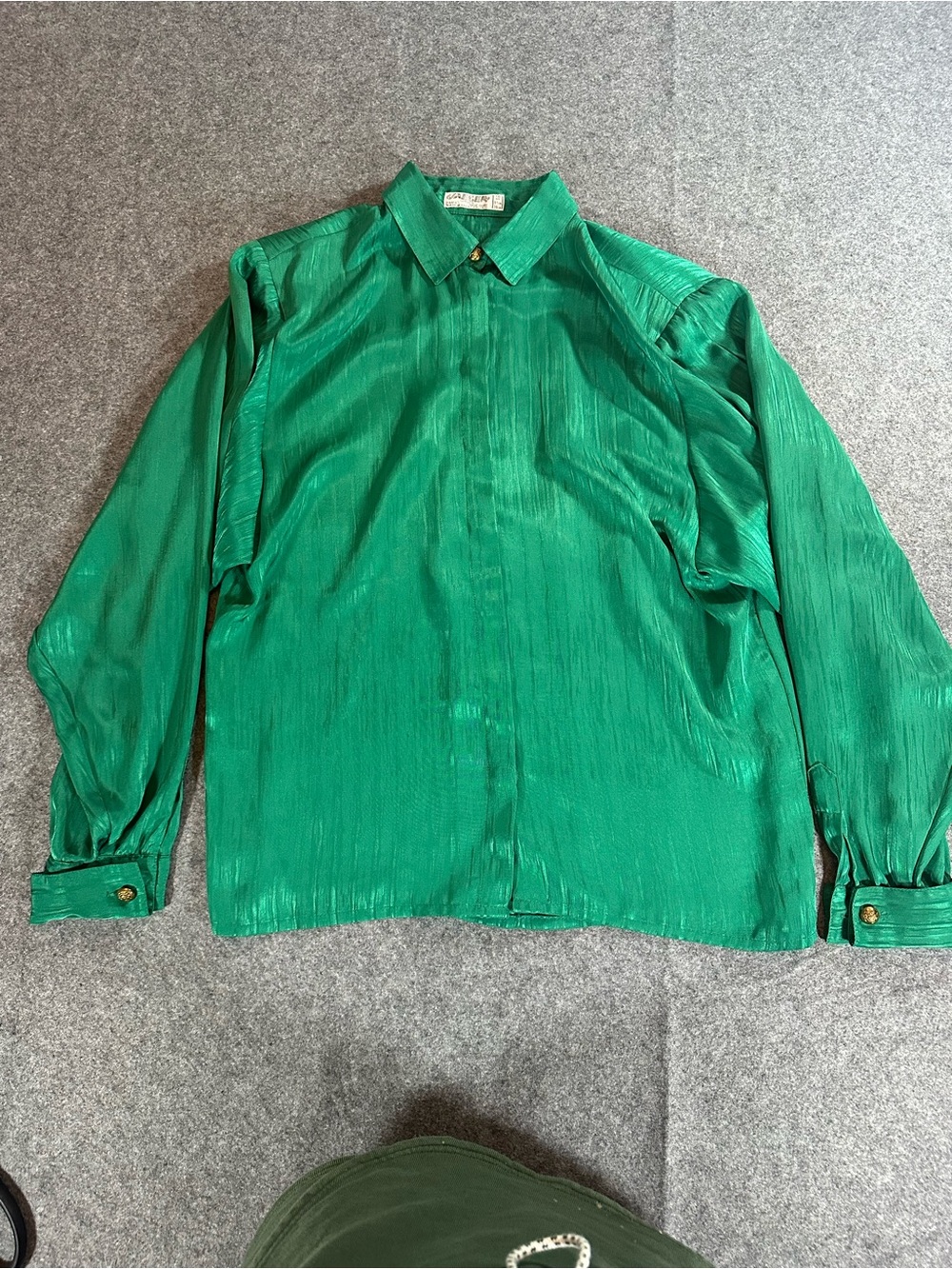 Vintage Jaeger Green Satin Button-Down Blouse